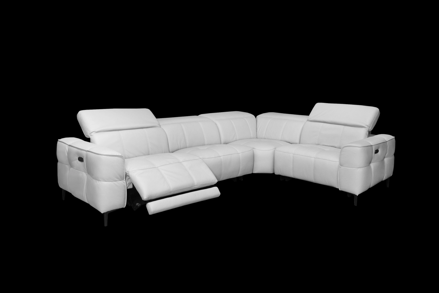 全牛皮灰色皮革L型電動沙發