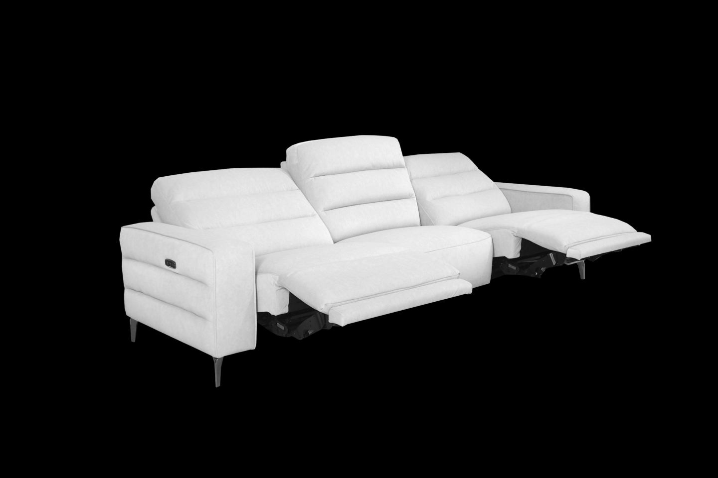 白色布款一字型三人座電動沙發