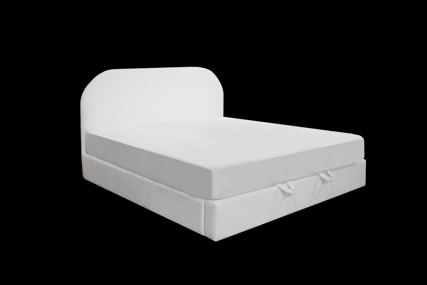 白色布款圓弧形床架搭配落地式床底座