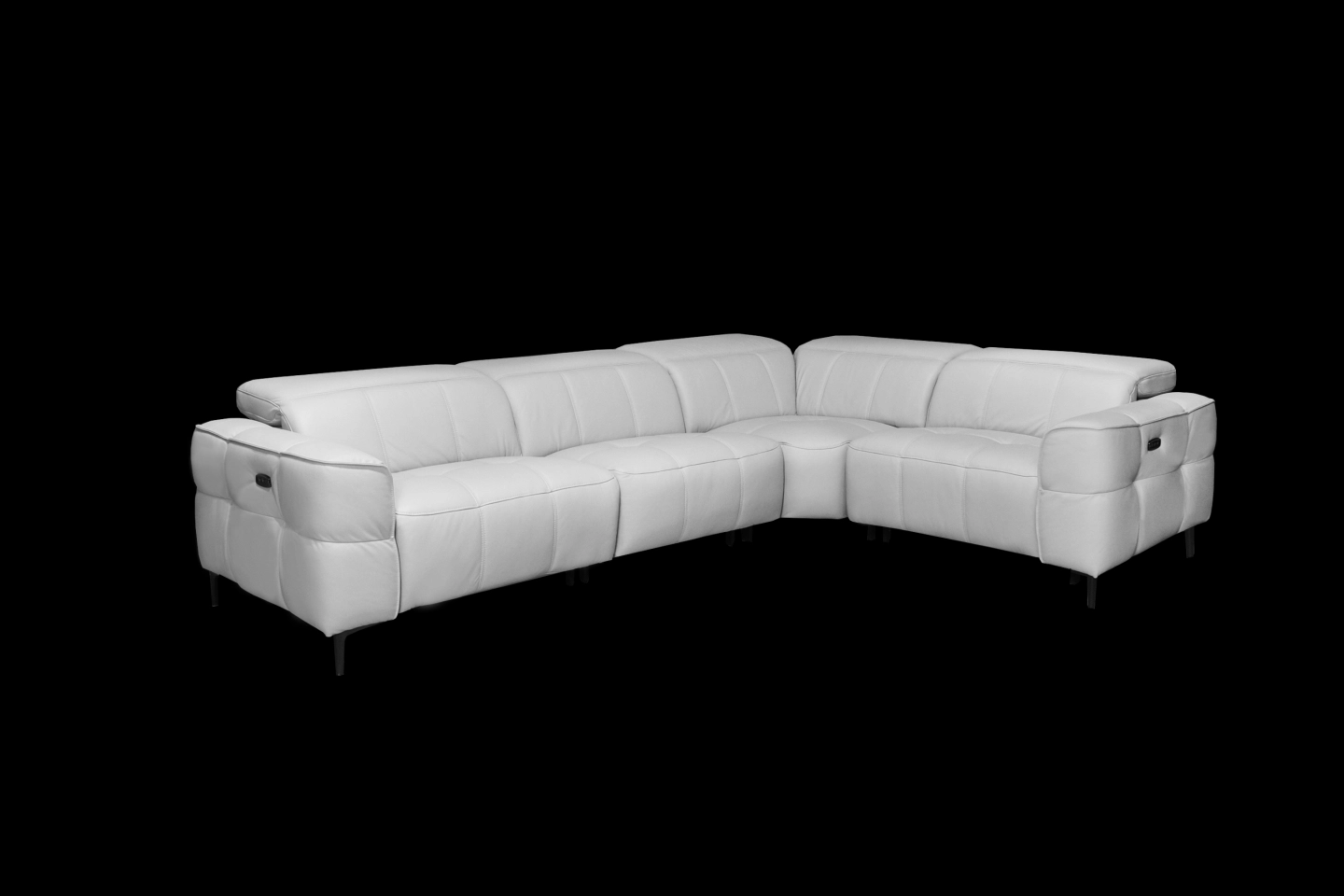 L型淺灰色全牛皮電動沙發