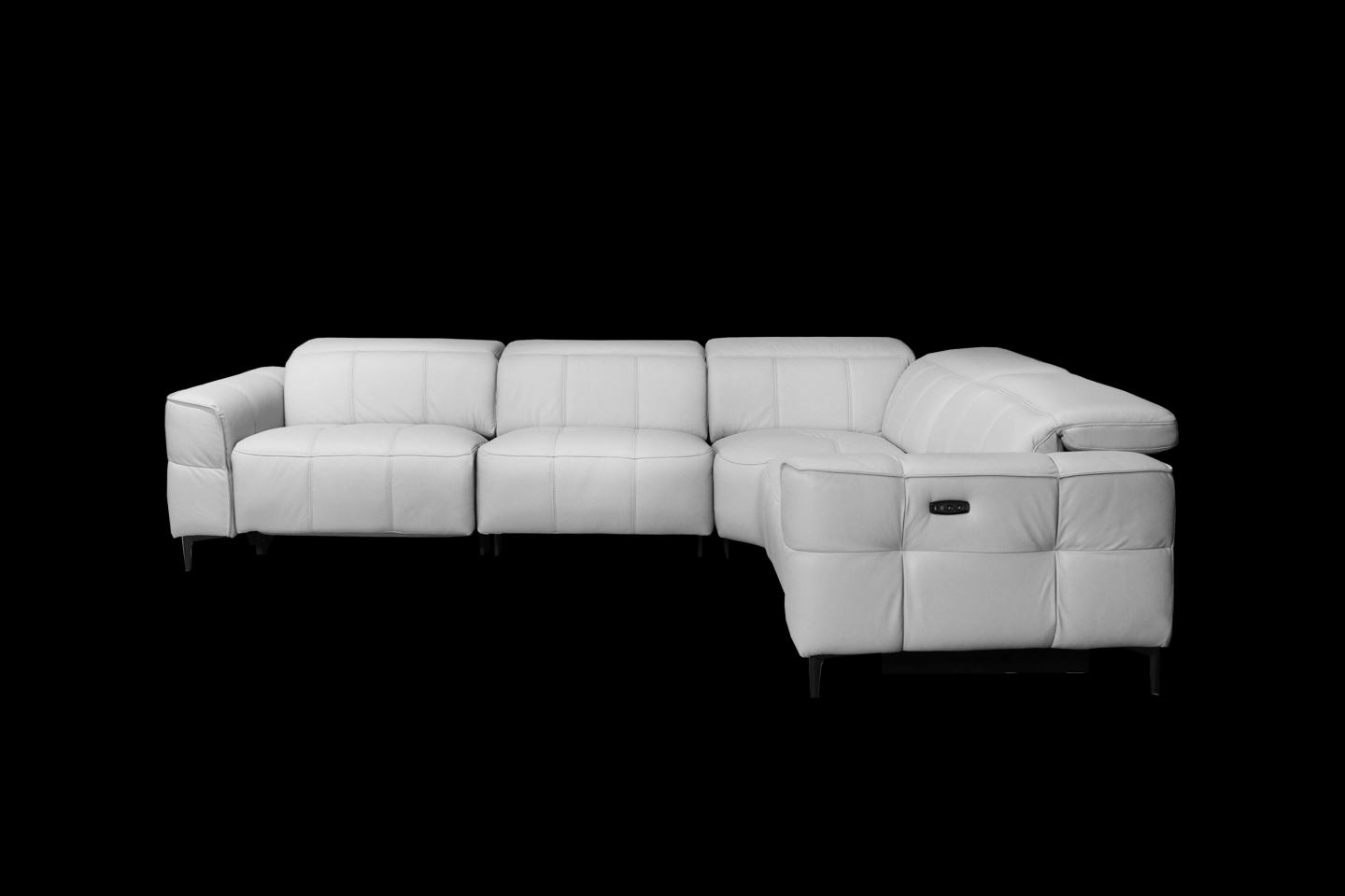 淺灰色海灣型牛皮電動沙發