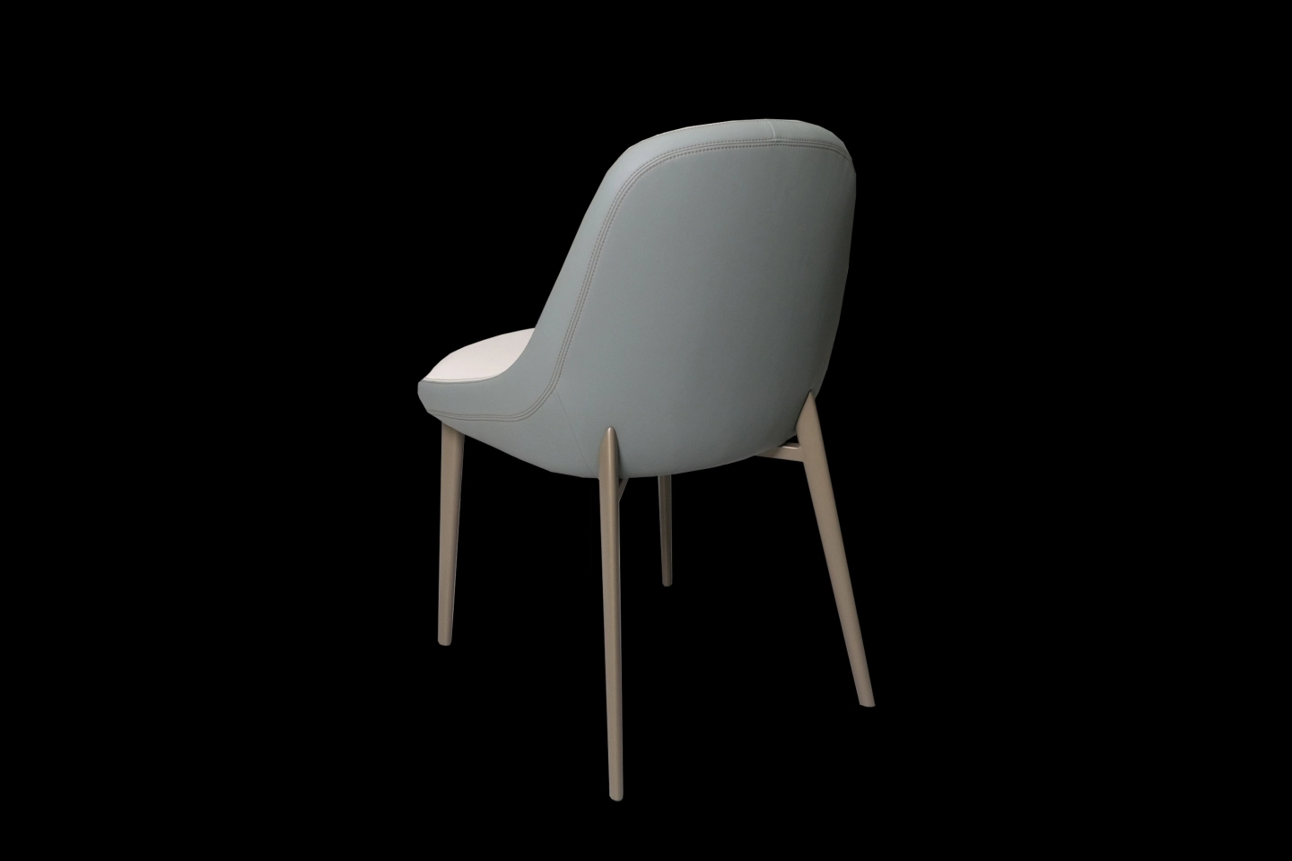 餐椅背面為綠色皮革材質