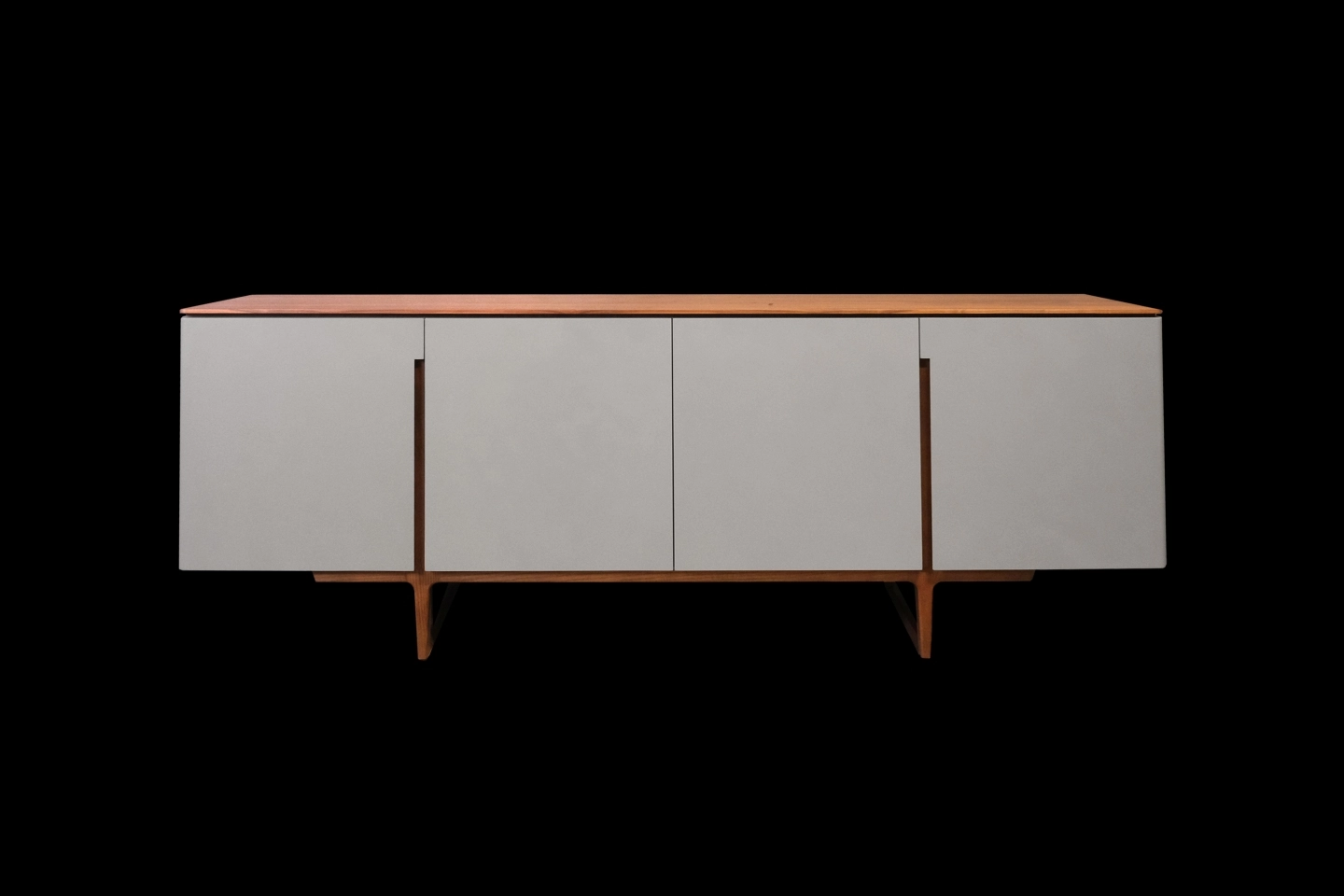 灰色烤漆側面搭配胡桃木桌面