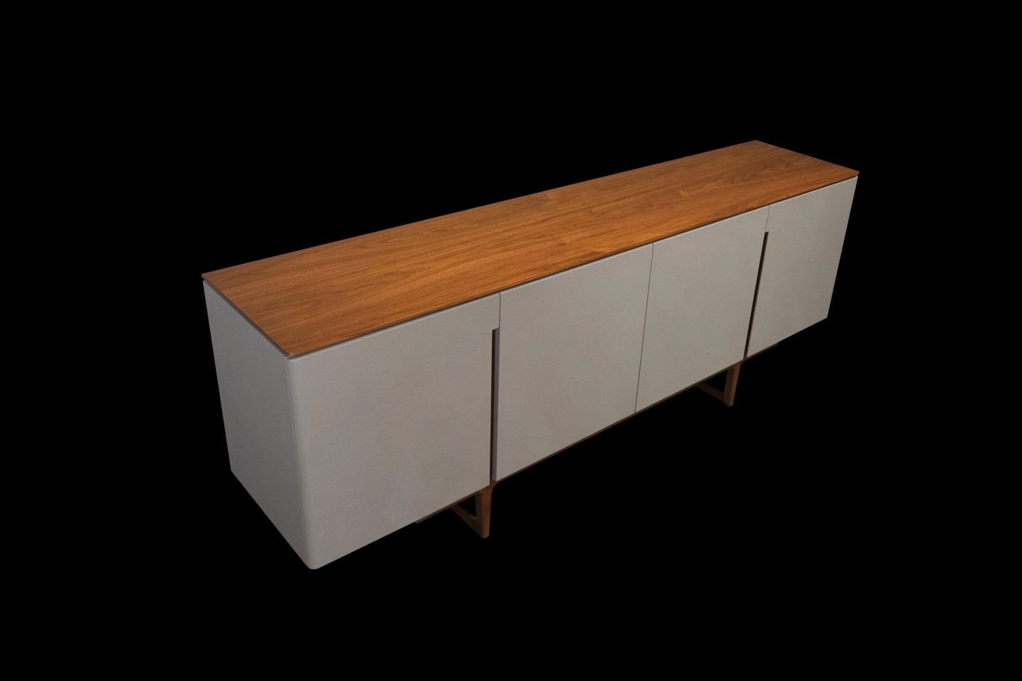 胡桃木實木皮桌面搭配淺灰色烤漆側面