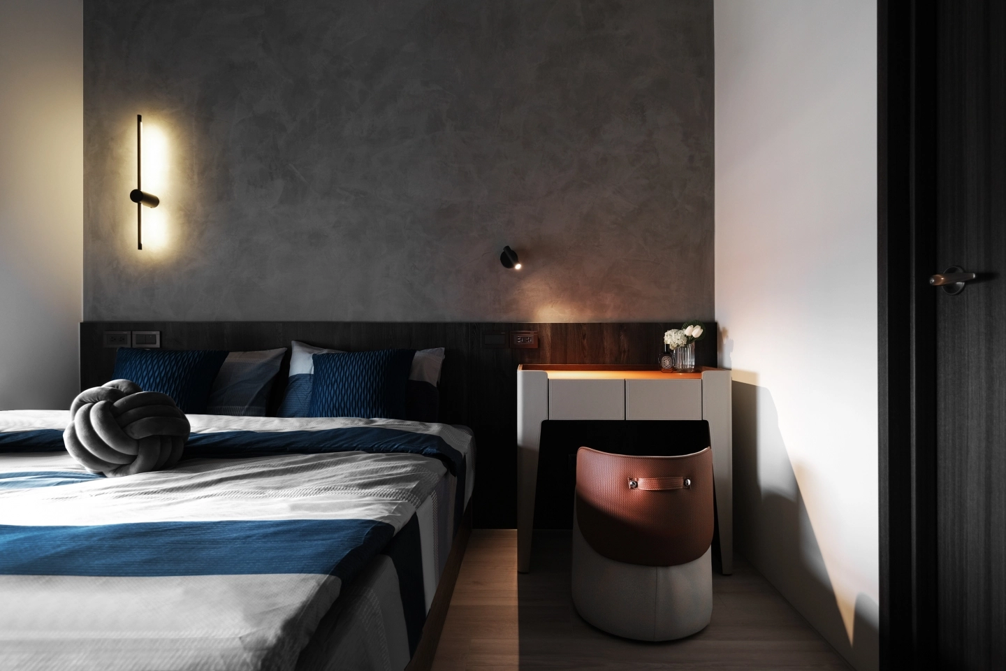 馬鞍皮革書房桌搭配橘色皮革座椅