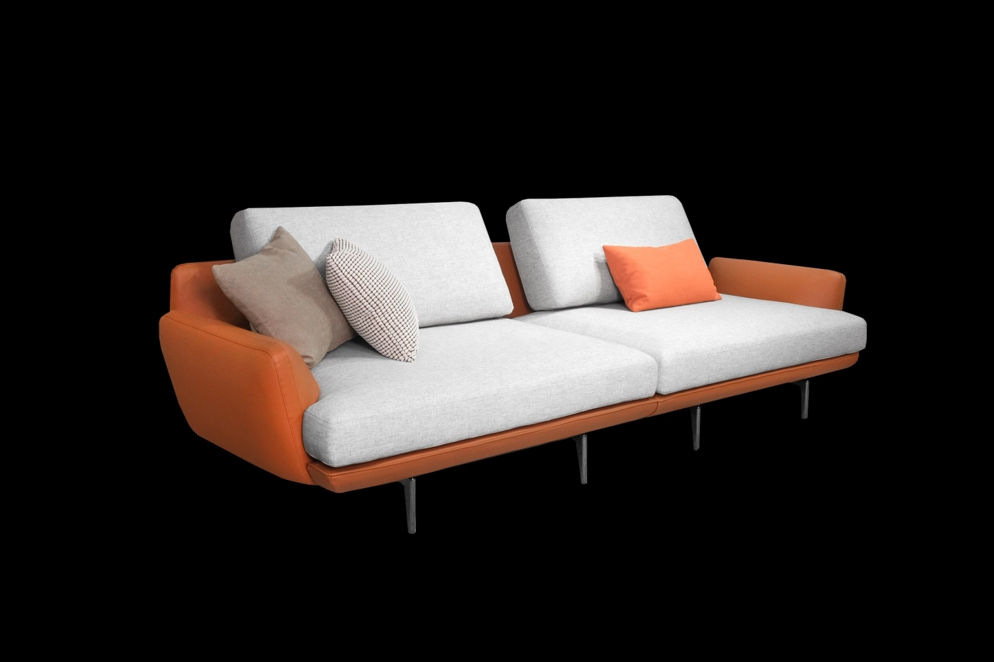 橘色皮革扶手造型沙發