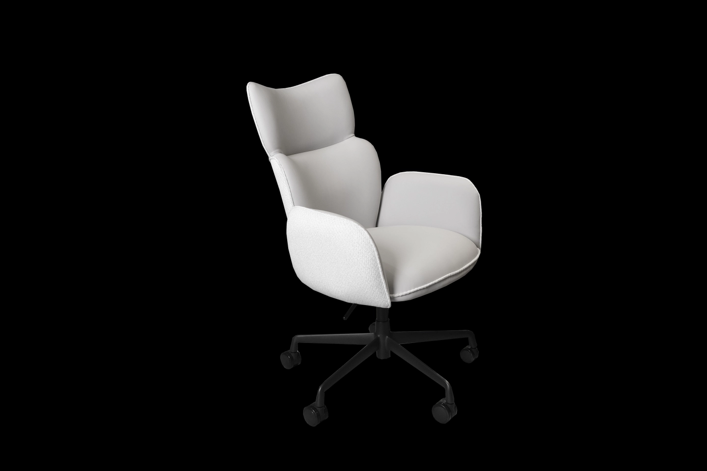 皮革與布料拼接的旋轉餐椅