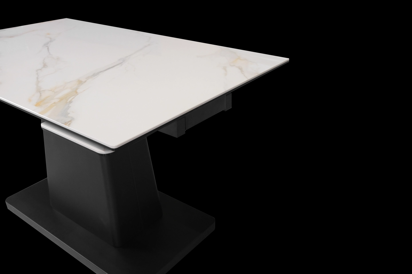 岩板伸縮餐桌桌面搭配黑色金屬中柱腳座