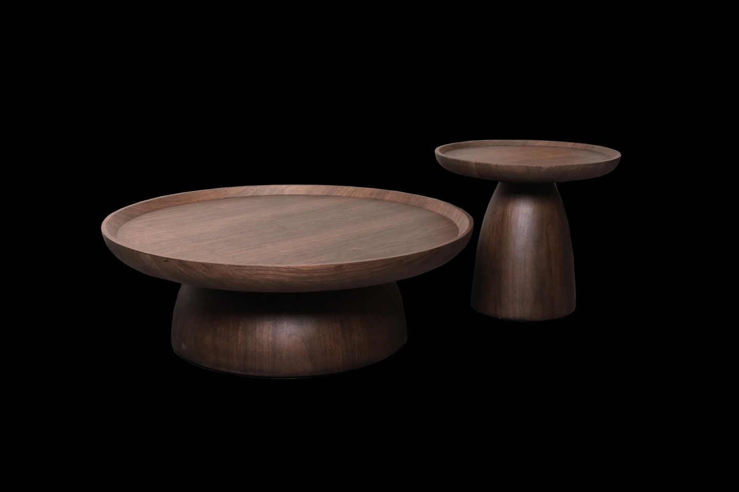 木作實木皮大圓茶几及小圓茶几