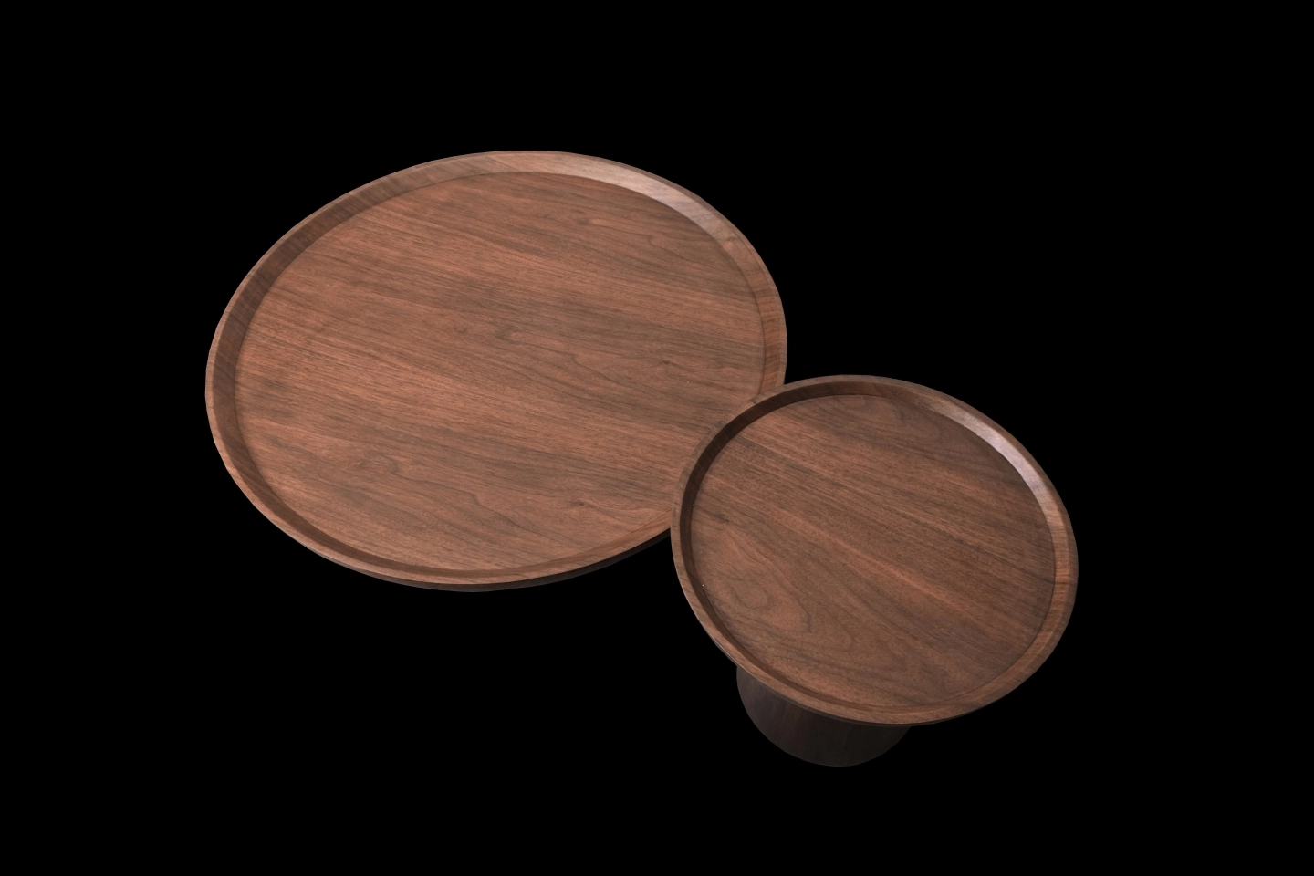 木作實木貼皮的活動式大圓茶几以及小圓茶几