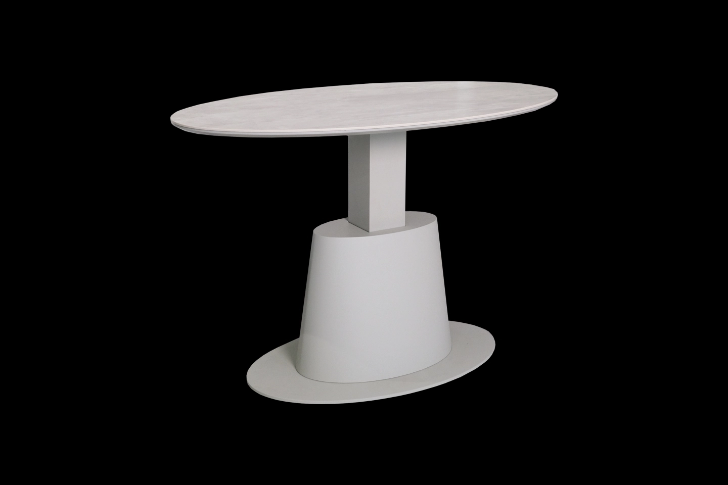 升降茶几款式升起時，桌面微米白霧面岩板