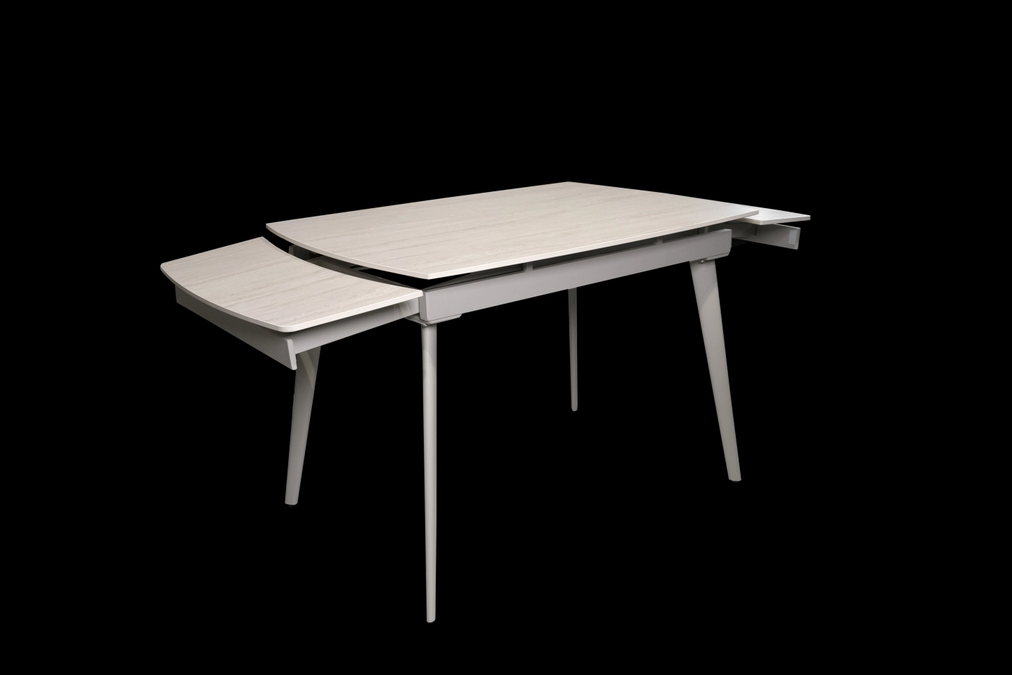 米白色洞石岩板伸縮餐桌桌面伸縮過程