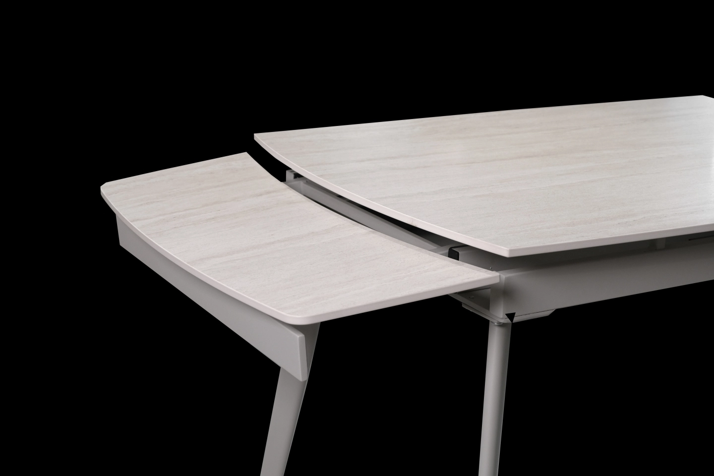 乳白色洞石岩板伸縮餐桌桌面展開