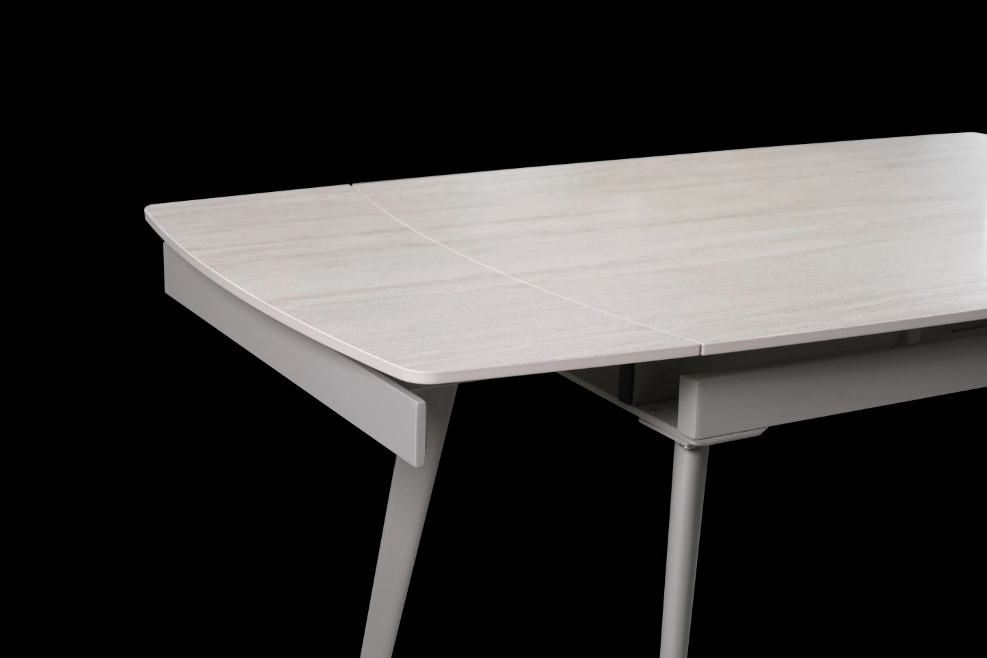 乳白色洞石岩板伸縮餐桌桌面展開岩板細節