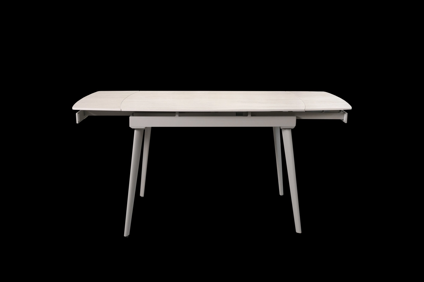 乳白色洞石岩板伸縮餐桌展開桌面整題樣式