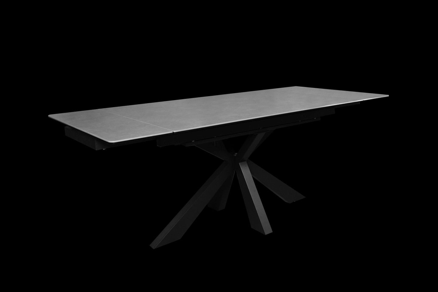 黑灰色岩板伸縮餐桌桌面展開樣式
