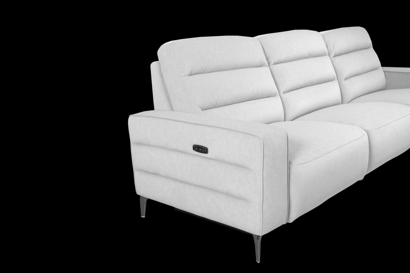 一字型淺灰色電動貓抓布沙發側面扶手有充電座