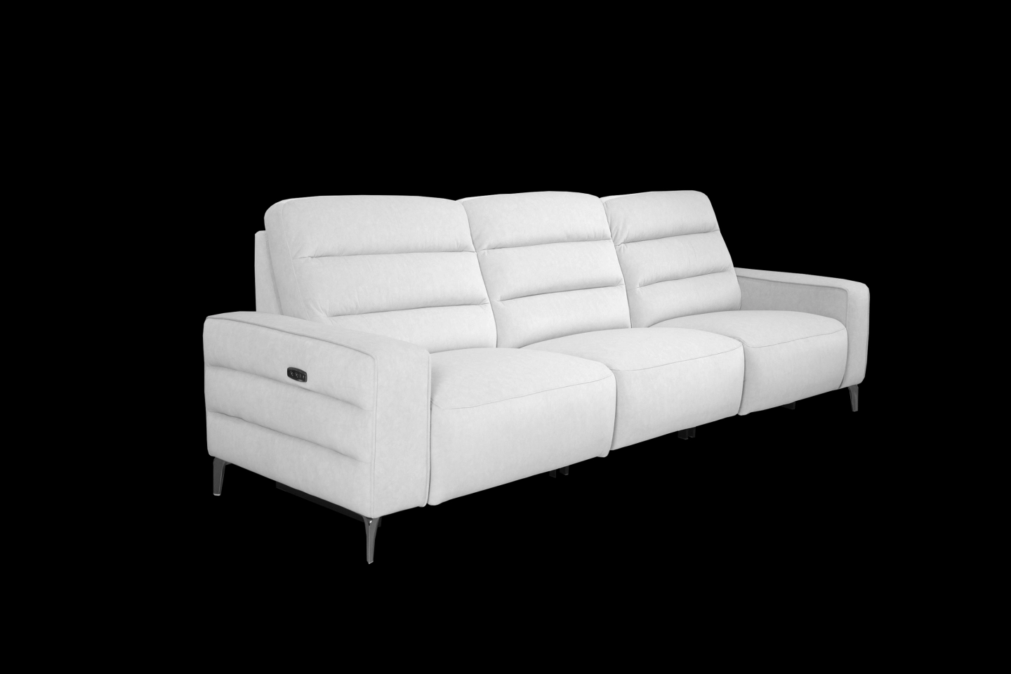 一字型三大座位白色貓抓布沙發