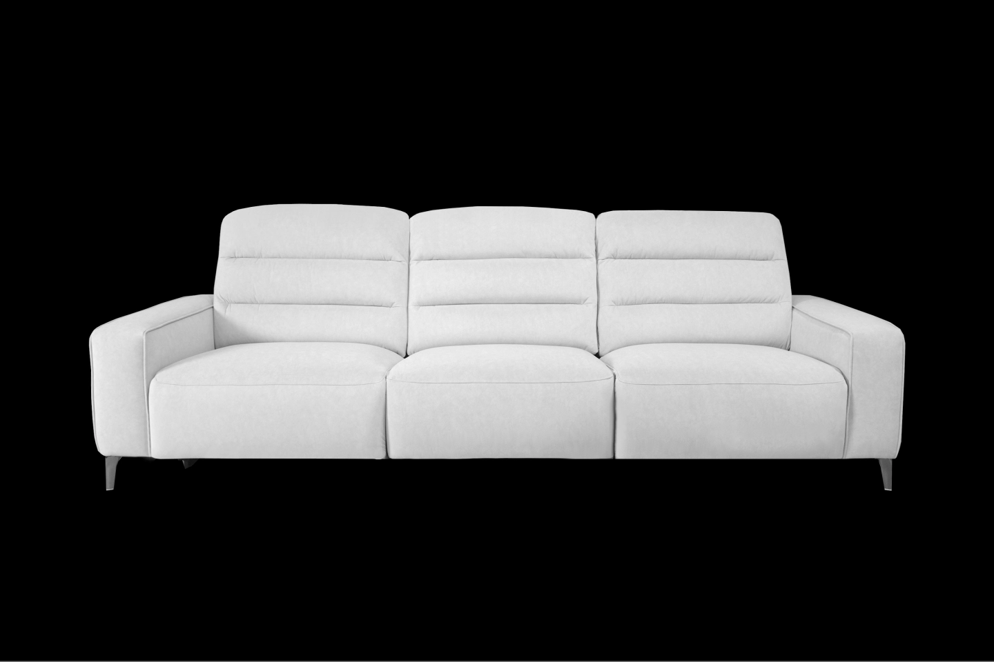 一字型三大座位白色貓抓布電動沙發